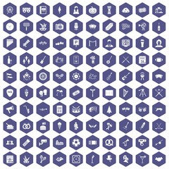 Fototapeta na wymiar 100 meeting icons hexagon purple