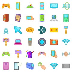 Web mobile icons set, cartoon style