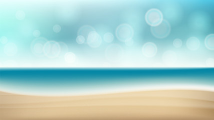 Fototapeta na wymiar Summer Beach Vector Background. Blur Sea Coast. Outdoor Summer Vacation. Cruise Illustration