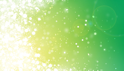 Green and Yellow sparkle rays lights with bokeh elegant abstract background. Dust sparks in explosion background. Vintage or retro.