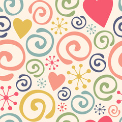 Seamless vector pattern with curls and hearts.