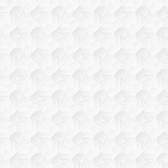Neutral white textured background with 3d effect. Vector seamless repeating pattern of stylized leaves. 
