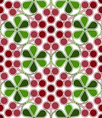 Scandinavian geometric pattern with stylized cranberries and cowberries on white background. Vector seamless repeat.