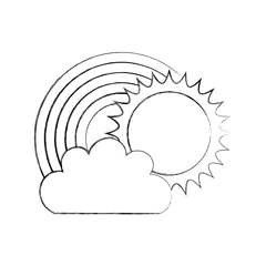 Beautiful fantasy cloud with sun and rainbows vector illustration design