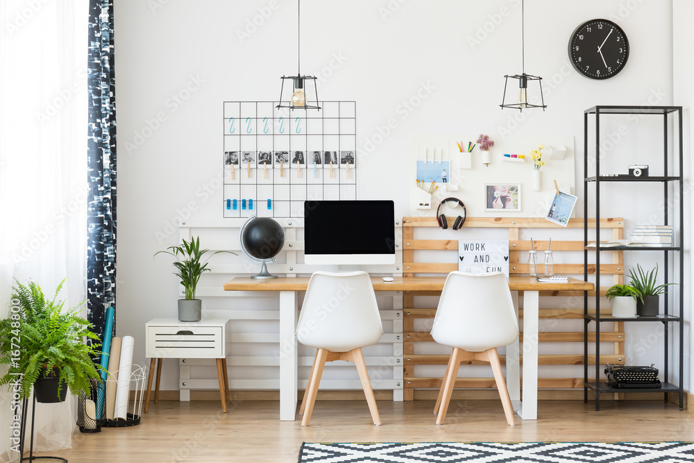 Wall mural multifunctional workspace in home office