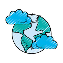 Beautiful fantasy cloud with world planet vector illustration design