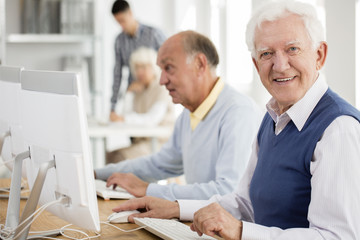 Grandpa enjoying computer classes