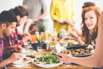Vegetarian shares baked potatoes