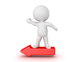 3D Character standing on red arrow and pointing to the left