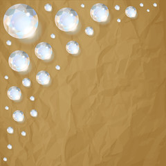 Diamonds in the corner on a crumpled paper brown background.