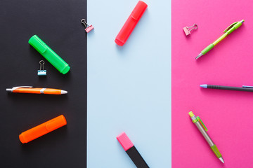 Top view of creative work space, stationery