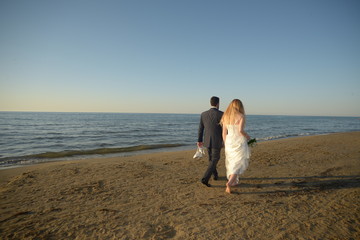 Couple just married on the beach