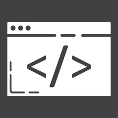Custom coding glyph icon, seo and development, browser programming sign vector graphics, a solid pattern on a black background, eps 10.