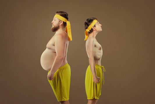 Contrasting comical athletic men