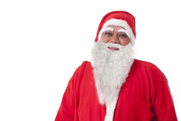 Close-up of happy Santa Claus against white background 
