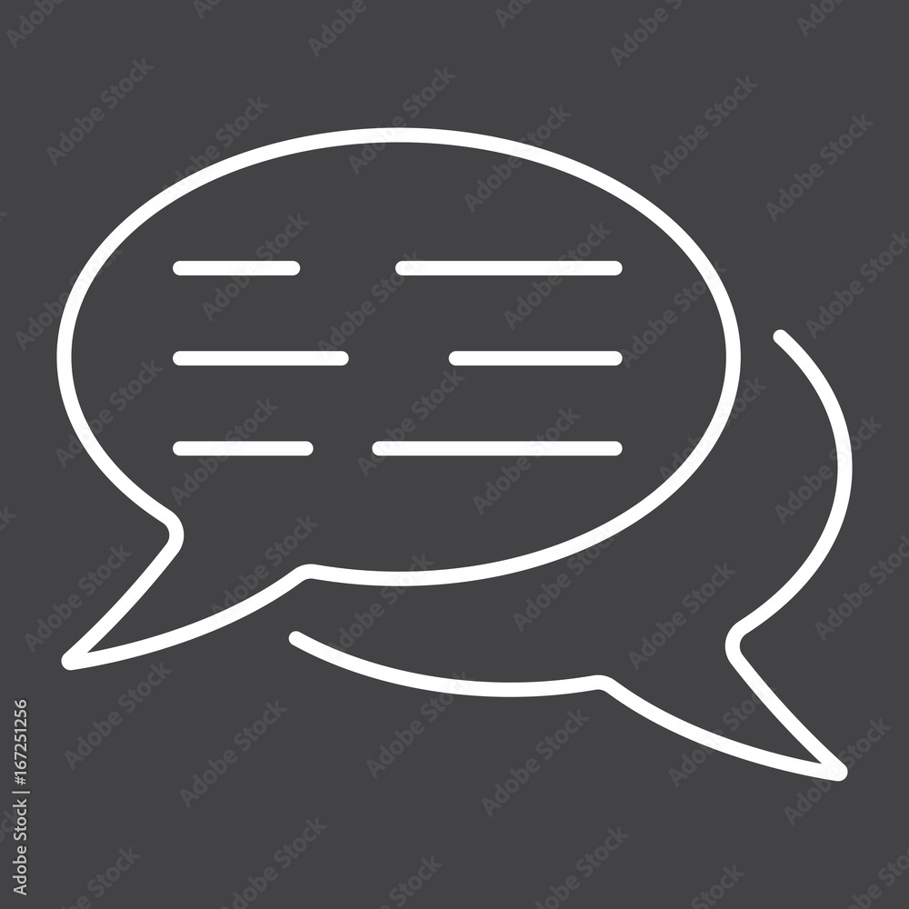 Poster speech bubbles line icon, seo and development, chat sign vector graphics, a linear pattern on a blac