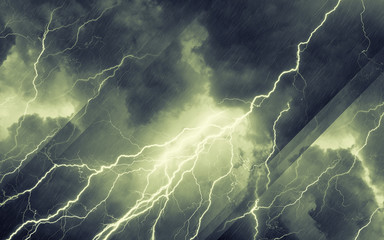Stormy weather, dakr sky with lighnings