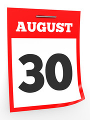 August 30. Calendar on white background.