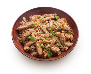 Beef teriyaki with rice bowl isolated at white background