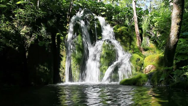 Close up view of waterfall in Plitvice Lakes, Croatia