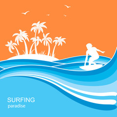 Obraz na płótnie Canvas Surfer and sea waves background.Summer nature illustration