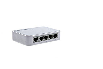 Network switch Hub 5 port . isolated on the white background