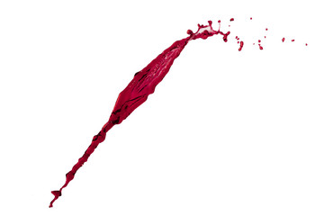 Liquid red splash over white background flying