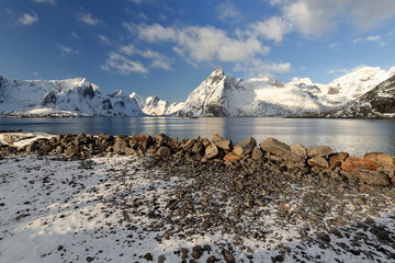NW.view from rorbuer area to mounts framing Forsfjorden-Bunesfjorden-Kjerkfjorden-Vorfjorden fjords. Hamnoy-Reine-Lofoten-Nordland-Norway.0246