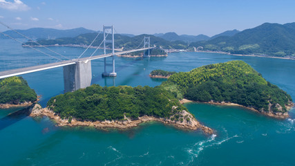 来島海峡の渦潮（うずしお）　空撮