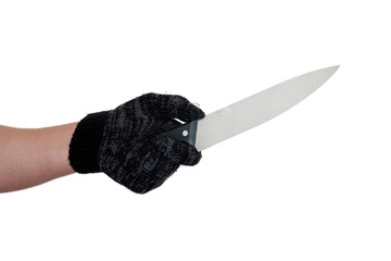 Knife in hand.