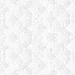 Neutral white texture. Ornamental floral background with 3d folded paper effect. Vector seamless repeating pattern.
