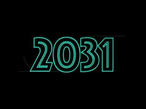 Jahreszahl 2031 in Petrol auf Schwarz geschrieben-Animiert
