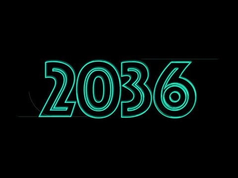 Jahreszahl 2036 in Petrol auf Schwarz geschrieben-Animiert