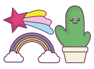 kawaii cactus and rainbow icon