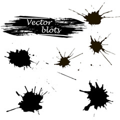 Vector set of ink splashes, ink blots, Brush strokes