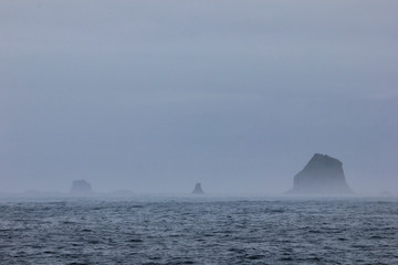 Mountains in fog, Antarctic Peninsula landscape, Antarctica