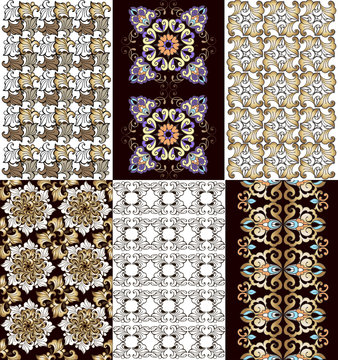 Set of vintage oriental and bohemian patterns. Decorative ornament backdrop for fabric, textile, wrapping paper