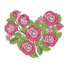 Decorative floral heart of roses. Vector illustration