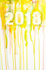 Акварельный рисунок вокруг 2018 в технике по-мокрому.