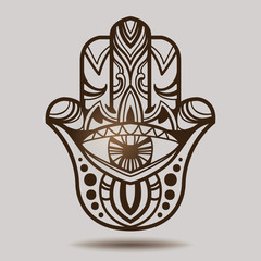 Indian hand hamsa. Hand of Fatima. Symbol of luck. Esoteric spiritual ethnic mascot. Bohemian style.
