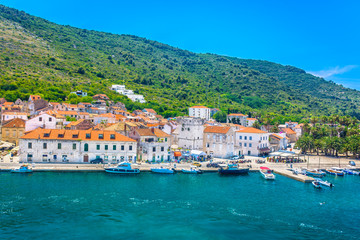 Fototapeta na wymiar Vis town landscape. / Aerial view on coastal town Vis in Croatia, popular summer tourist destination on Mediterranean. 