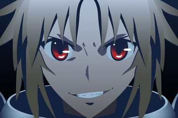 Anime eyes. Anime face from cartoon with red eyes. Vector illustration - obrazy, fototapety, plakaty