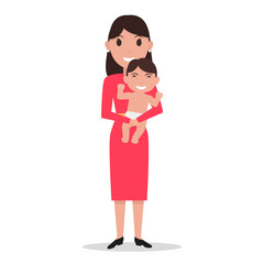 Vector cartoon mother alone with a child