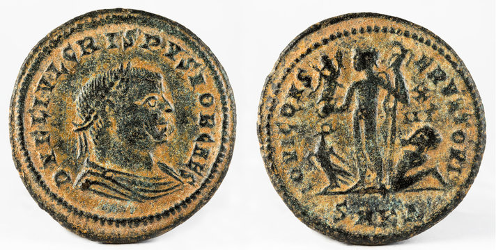 Ancient Roman copper coin of Emperor Crispus.