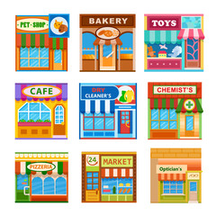 Flat shop store icon set