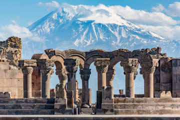 Ruins of the Zvartnos temple in Yerevan, Armenia - obrazy, fototapety, plakaty