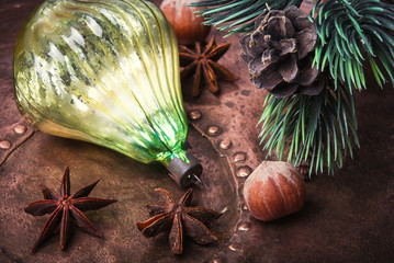 Christmas fir tree with retro decoration