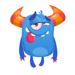 Happy pleased monster cartoon. Vector monster alien mascot with pleased expression. Isolated icon