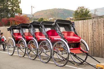 Fototapeta premium The Japanese rickshaw in Kyoto , Arashiyama . 