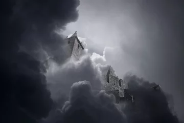 Zelfklevend Fotobehang Kasteel Medieval castle in the middle of the clouds